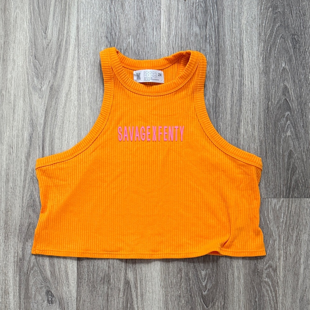 Savage X Fenty Bright Orange Tank Top Women’s Cropped Ribbed Tee Size 2X